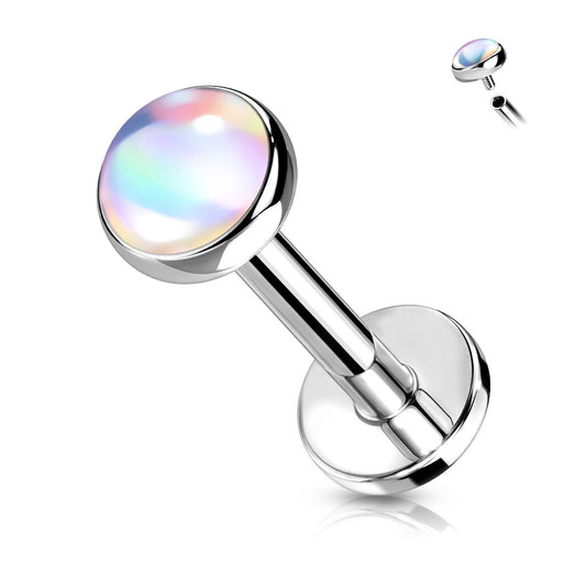 Iridescent Stone Top Surgical Steel Labret Internal Thread