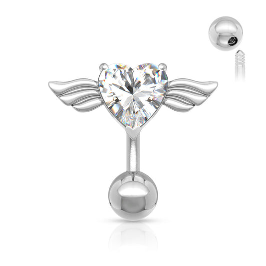 Belly Banana Surgical Steel Angel Winged CZ Heart Top Down External Thread