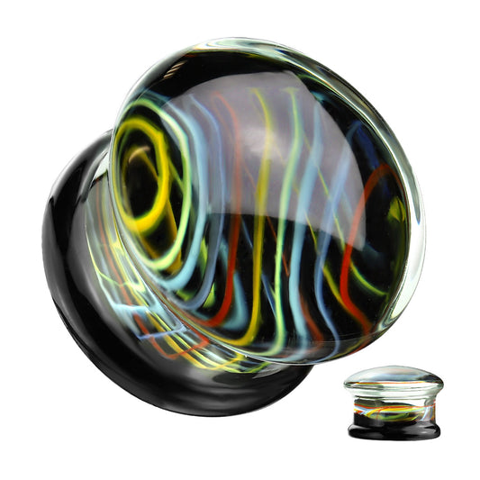 Double Flare Glass Rainbow Swirl/Black Plug