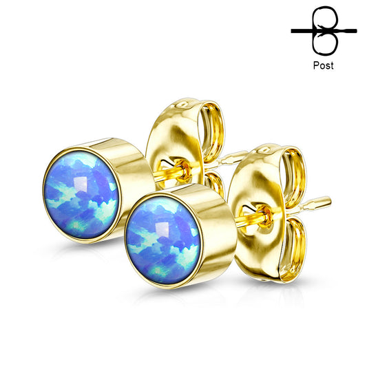 Surgical Steel Opal Bezel Set CZ Earrings
