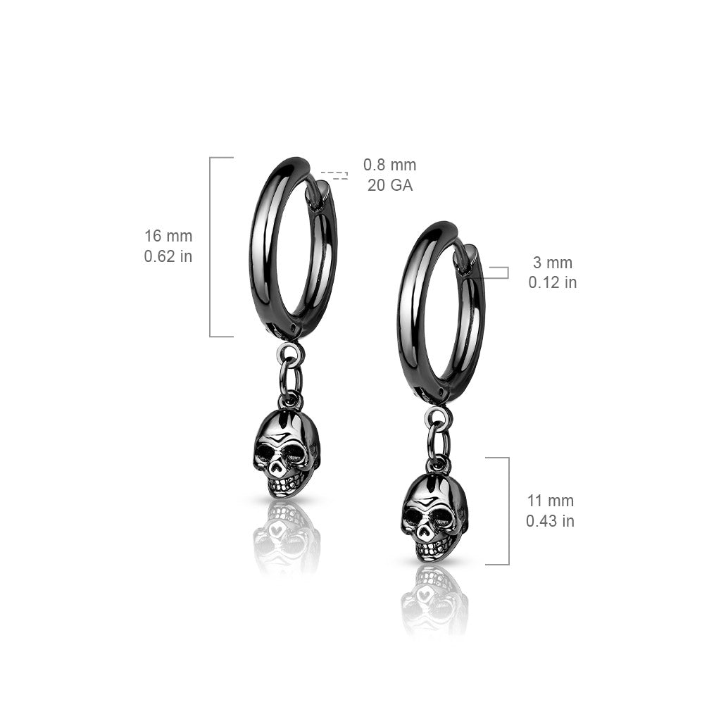 Surgical Steel Hoop Earrings with Skull Dangle
