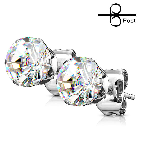 Surgical Steel Round CZ Prong Earrings
