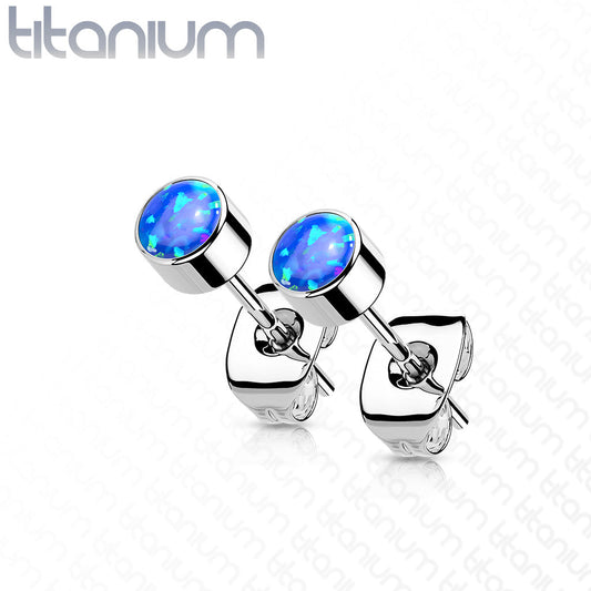Titanium Opal Bezel Set CZ Earrings (per pair)