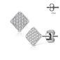 Micro CZ Paved Square Surgical Steel & Brass Earrings (Clearance)