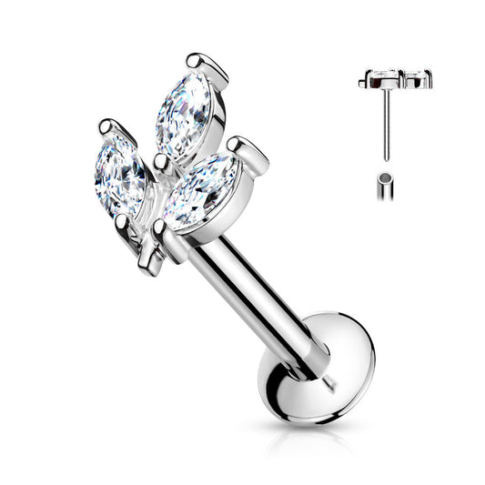 Surgical Steel Threadless Triple Marquise CZ Cluster Labret Combo