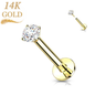 14K Gold Threadless Labret Combo with Prong CZ Top