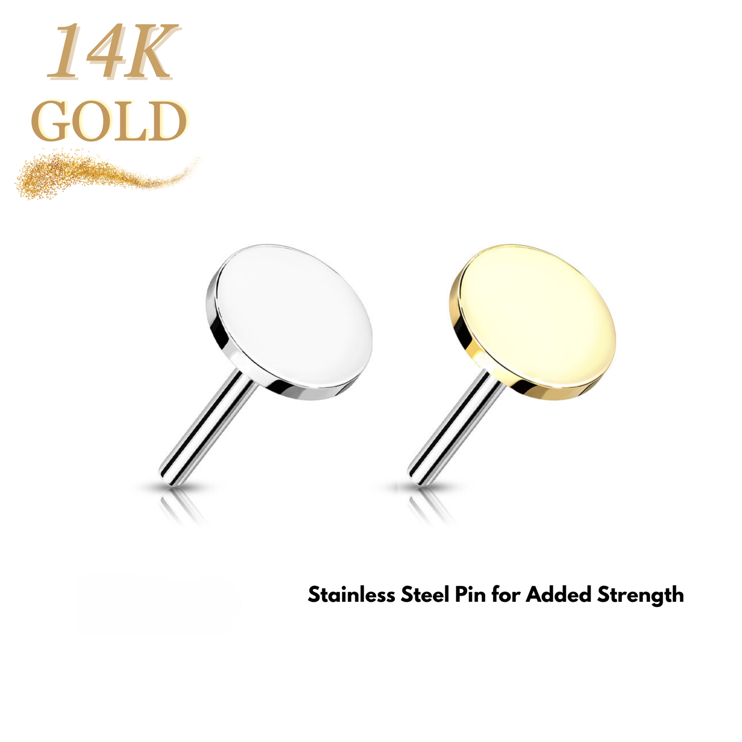 14K Gold Threadless Push In Flat Round Top Only