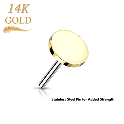 14K Gold Threadless Push In Flat Round Top Only