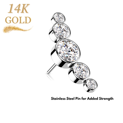 14K Gold Threadless Paved 5 CZ Bezel Set Curved (Top Only)