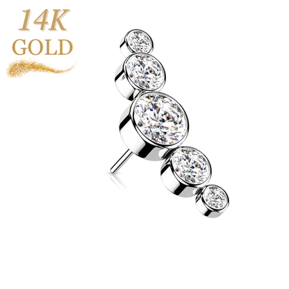 14K Gold Threadless Paved 5 CZ Bezel Set Curved (Top Only)