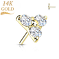 14K Gold 3 CZ Trinity Threadless Push in Top Only