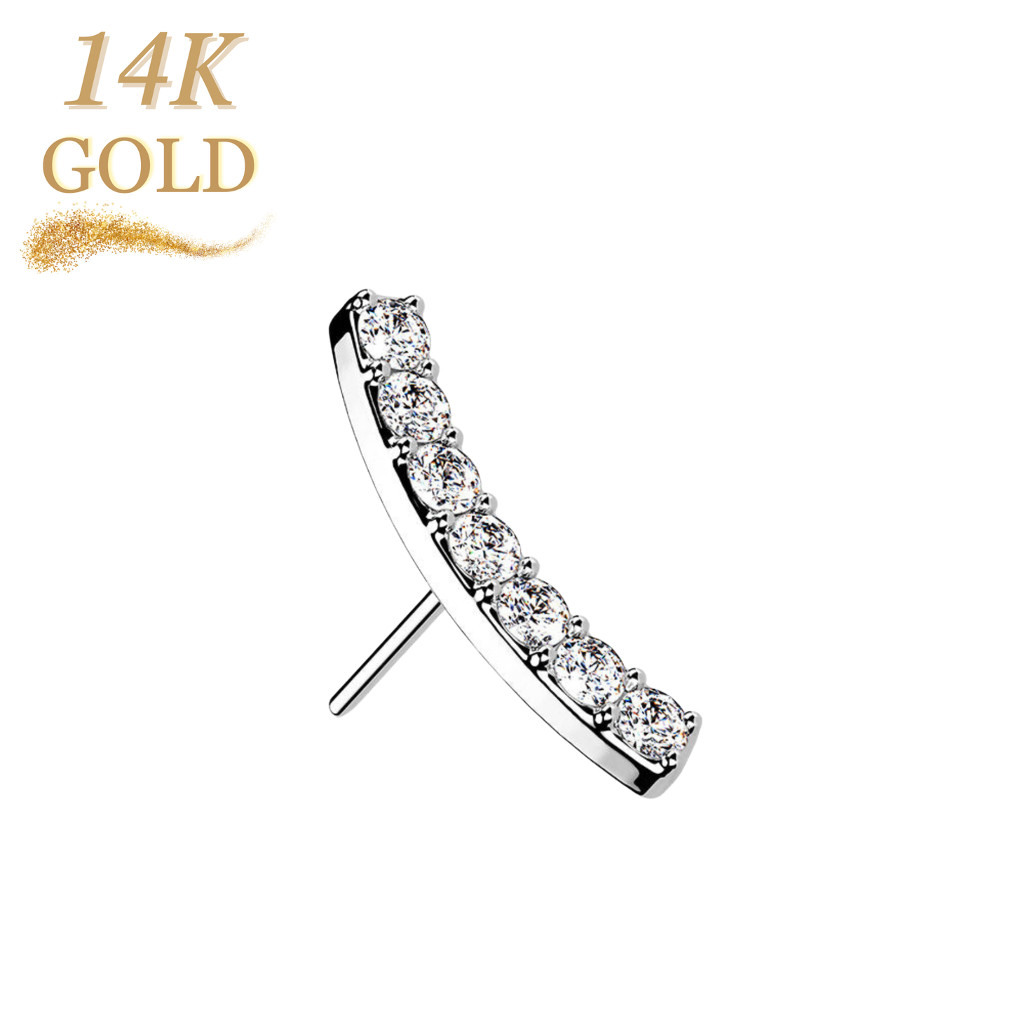 14K Gold Threadless Push In Paved CZ Curved Top Only