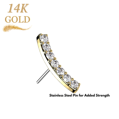 14K Gold Threadless Push In Paved CZ Curved Top Only