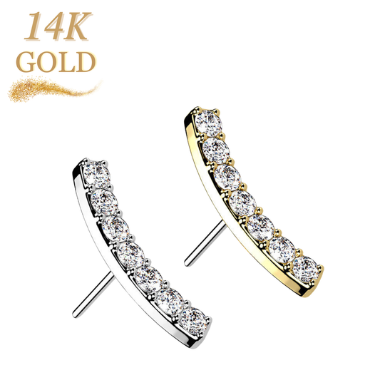 14K Gold Threadless Push In Paved CZ Curved Top Only