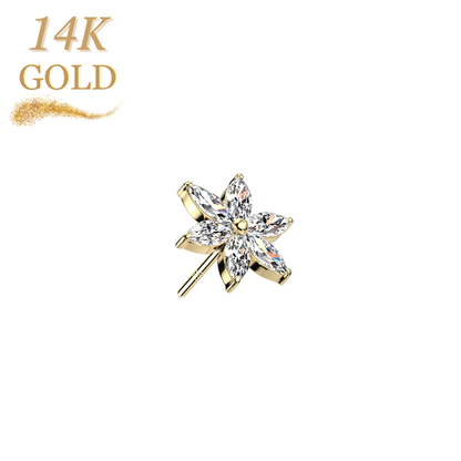 14K Gold 6 Marquise cz Petal Flower Threadless Push in Top Only
