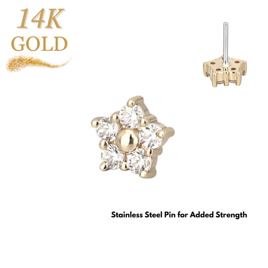 14K Gold Threadless 5 Marquise CZ Petal Flower (Top Only)