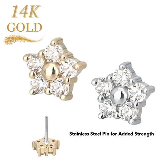 14K Gold Threadless 5 Marquise CZ Petal Flower (Top Only)