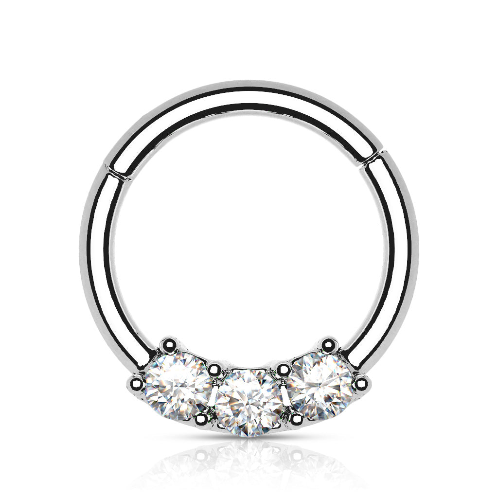 Affliction Rings Surgical Steel Hinged Ring with Front Facing Prong Clasp 3 Gems ...