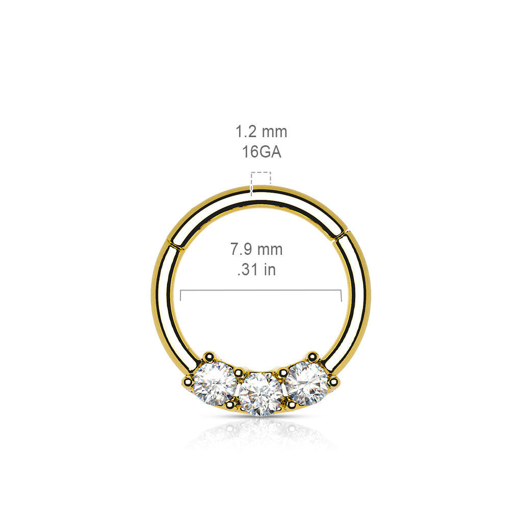 Affliction Rings Surgical Steel Hinged Ring with Front Facing Prong Clasp 3 Gems ...