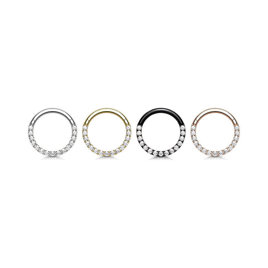 Surgical Steel Hinged Ring with CNC Set CZ Lined Paved Front