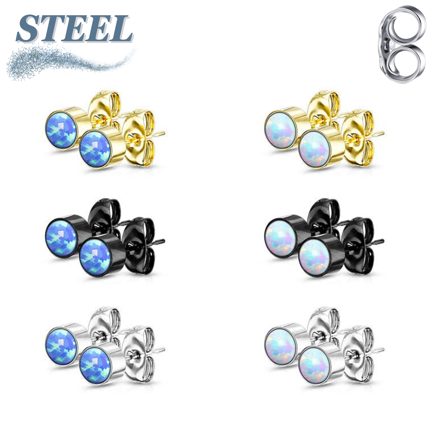 Surgical Steel Opal Bezel Set CZ Earrings