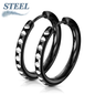 Round Cut Black Stainless Steel Hinge Hoop Earrings
