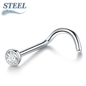 Surgical Steel Nostril Screw with 7mm Length 2mm Flat Bezel Crystal Top