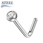 L Bend Surgical Steel Nostril Stud with Press Fit Gem