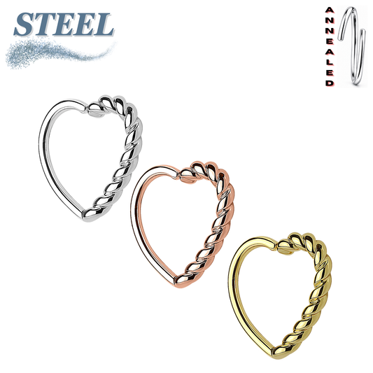 Surgical Steel & Brass Annealed Half Braided Heart (Reversible) 16G 10mm (Clearance)