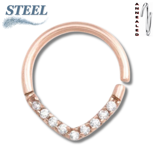 Surgical Steel Annealed Rose Gold Crystal Studded Teardrop 16G 10mm (Clearance)