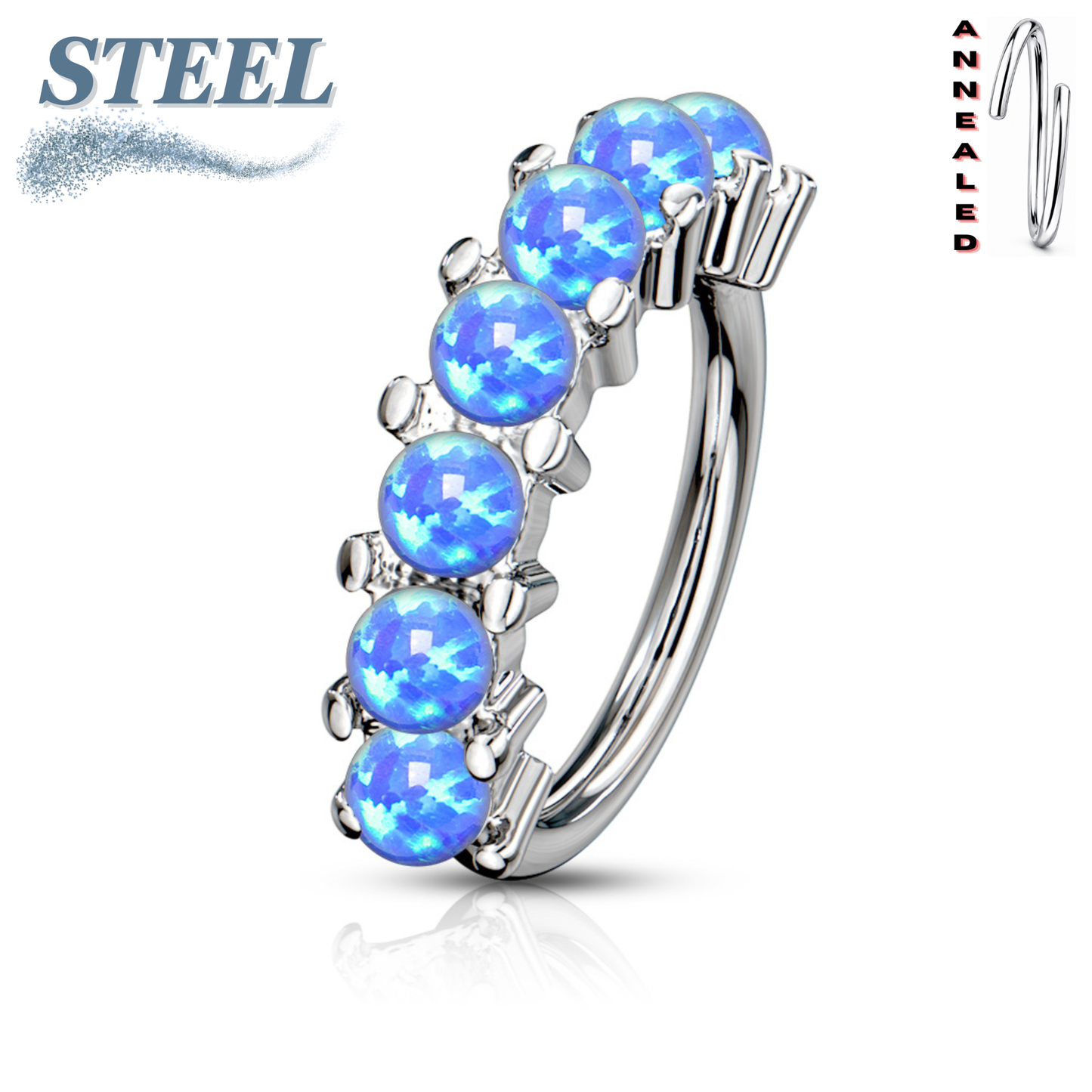 Surgical Steel Annealed 7 Opal Lined 8mm Ring (Clearance)