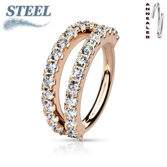 Annealed Double Separated Surgical Steel & Brass CZ Ring (Clearance)