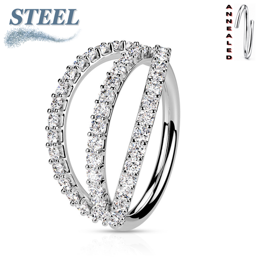 Annealed Triple Separated Surgical Steel & Brass CZ Ring (Clearance)