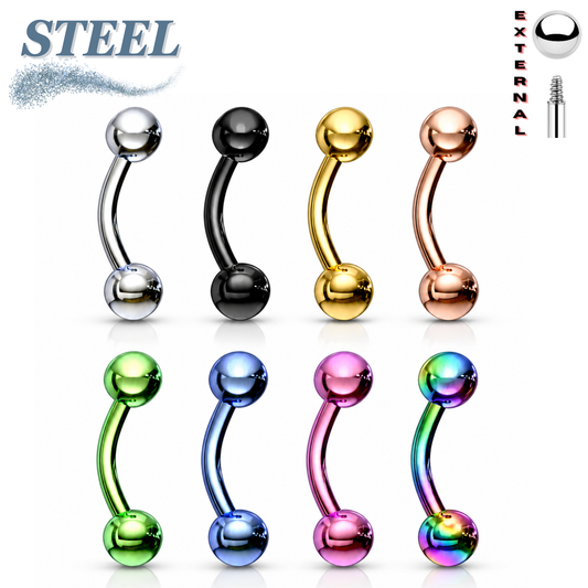 Colored Surgical Steel External Thread Curved Barbells