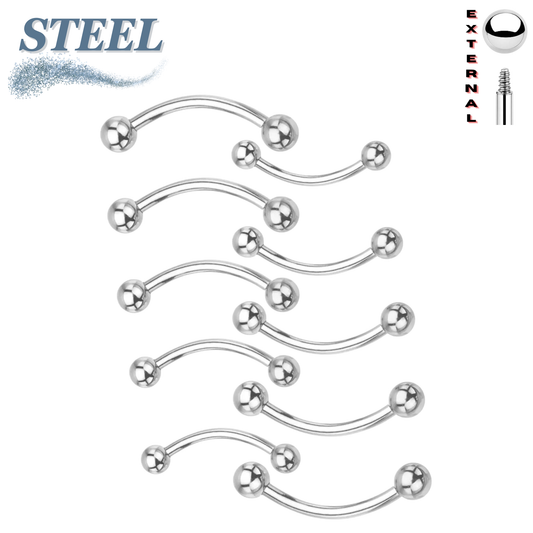 Surgical Steel Plain Solid Curved Barbell External Threading