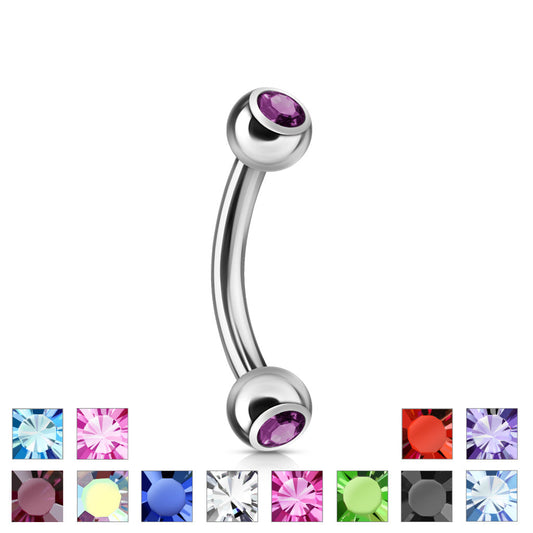 Surgical Steel Curved Barbell with Double Press Fit Jeweled Ball External Thread