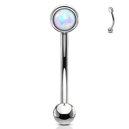 Flat Set Single Opal Curved Barbell in Surgical Steel