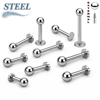 Surgical Steel Solid Ball Labret Studs External Thread