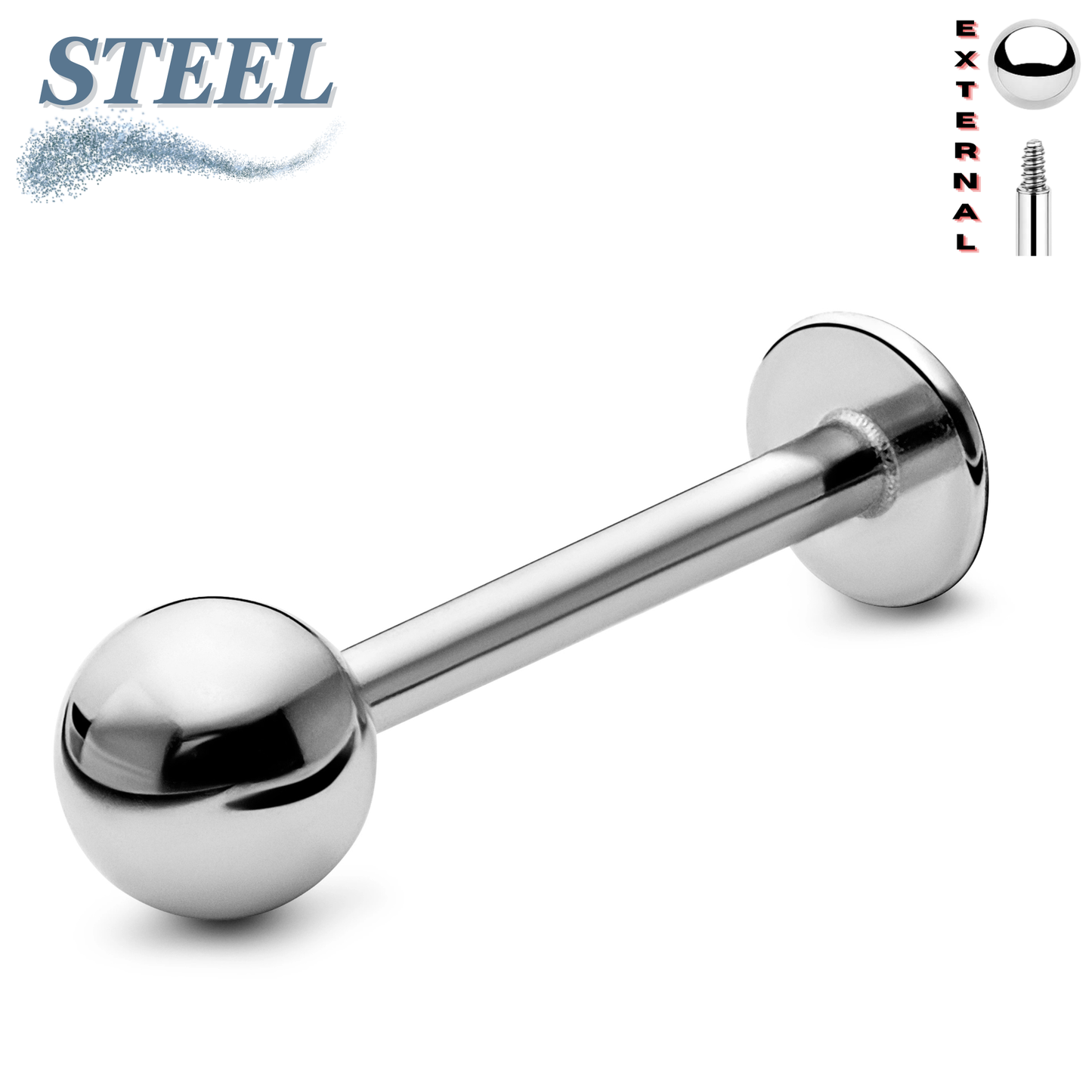 Surgical Steel Solid Ball Labret Studs External Thread