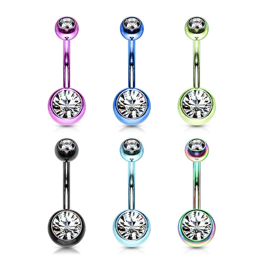 Surgical Steel Ion Plated Colors Double Gem Belly Banana