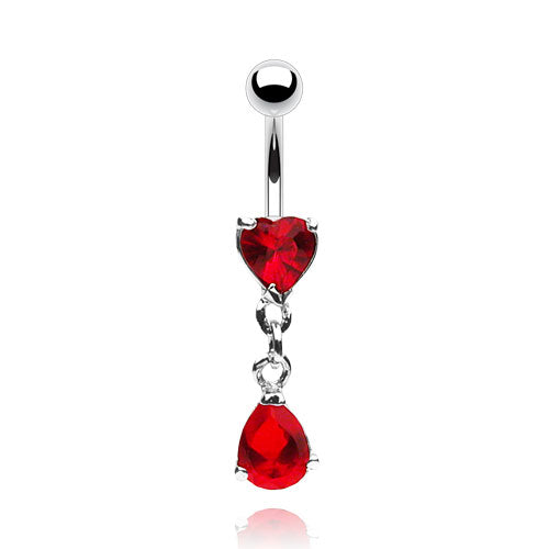 Surgical Steel Heart & Pear CZ Dangle Belly Banana
