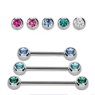 Surgical Steel Nipple Barbell with Front Facing CZ External Thread