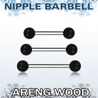 Surgical Steel Nipple Barbell with Organic Black Areng Wood Balls External Thread