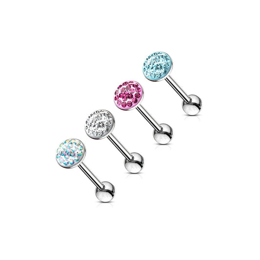 Surgical Steel Tongue Barbell with Smooth Epoxy Paved Gem