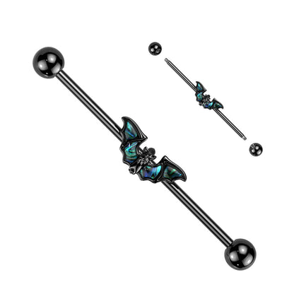 Surgical Steel & Brass Abalone Winged Bat Industrial Barbell (Clearance)