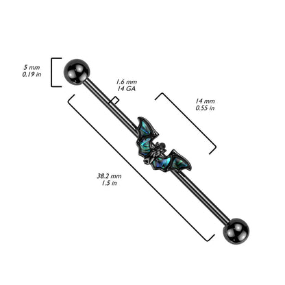 Surgical Steel & Brass Abalone Winged Bat Industrial Barbell (Clearance)