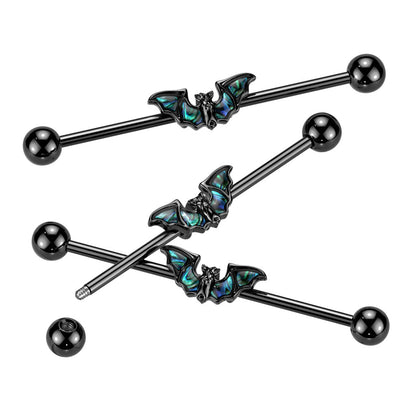 Surgical Steel & Brass Abalone Winged Bat Industrial Barbell (Clearance)