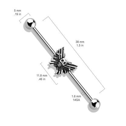 Surgical Steel & Brass Externally Threaded Skull Butterfly Industrial Barbell (Clearance)