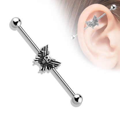 Surgical Steel & Brass Externally Threaded Skull Butterfly Industrial Barbell (Clearance)