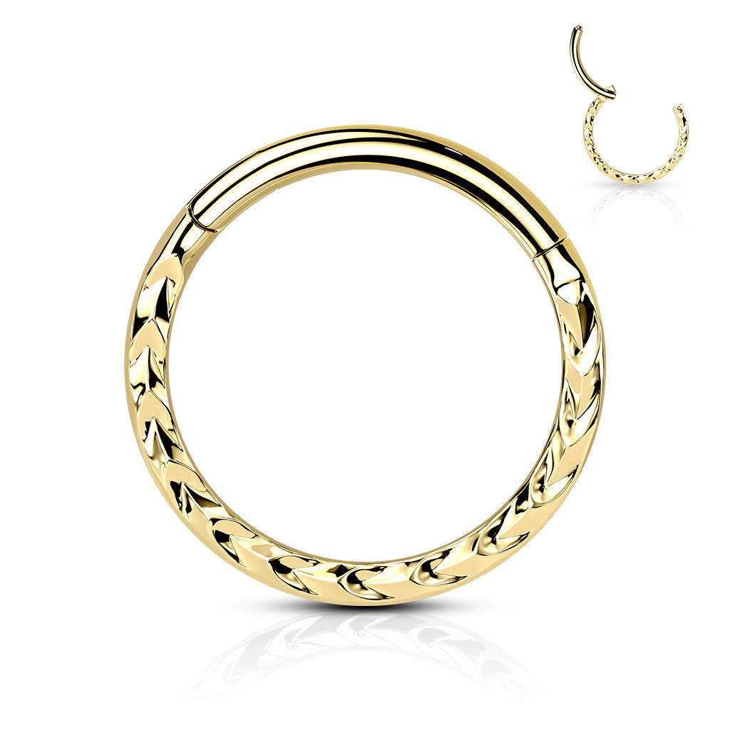Affliction Rings Surgical Steel Hinged Ring with Chevron Cut Front – Pierced Affliction